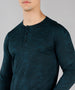 Men's Dark Green Printed Henley Neck Full Sleeve Cotton T-Shirt