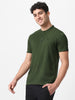 Men's Olive Green Solid Mandarin Collar Slim Fit Cotton T-Shirt