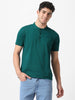 Men's Dark Green Solid Mandarin Collar Slim Fit Cotton T-Shirt