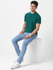 Men's Dark Green Solid Mandarin Collar Slim Fit Cotton T-Shirt