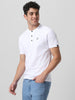 Men's White Solid Mandarin Collar Slim Fit Cotton T-Shirt