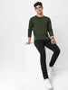 Men's Olive Green Solid Henley Neck Slim Fit Cotton T-Shirt