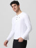 Men's White Solid Henley Neck Slim Fit Cotton T-Shirt