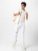 Men's White Knee Slit Distressed Jeans Stretchable