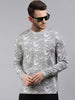 Men's White Grey Printed Full Sleeve Slim Fit Cotton T-Shirt