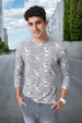 Men's White Grey Printed Full Sleeve Slim Fit Cotton T-Shirt