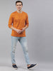 Men's Mustard Printed Full Sleeve Slim Fit Cotton T-Shirt