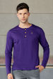 Men's Purple Solid Henley Neck Slim Fit Full Sleeve Cotton T-Shirt