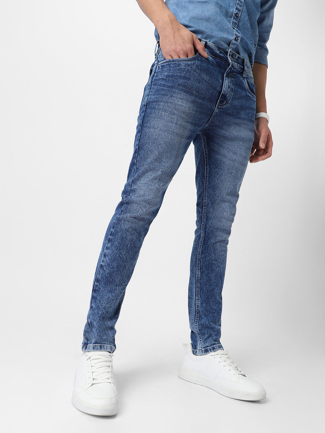 Men's Blue Skinny Fit Washed Jeans Stretchable