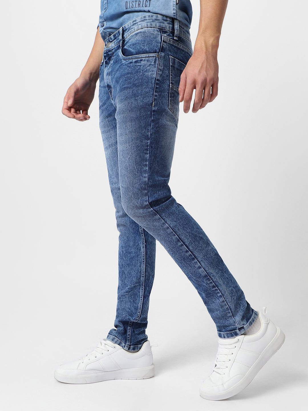 Men's Blue Skinny Fit Washed Jeans Stretchable