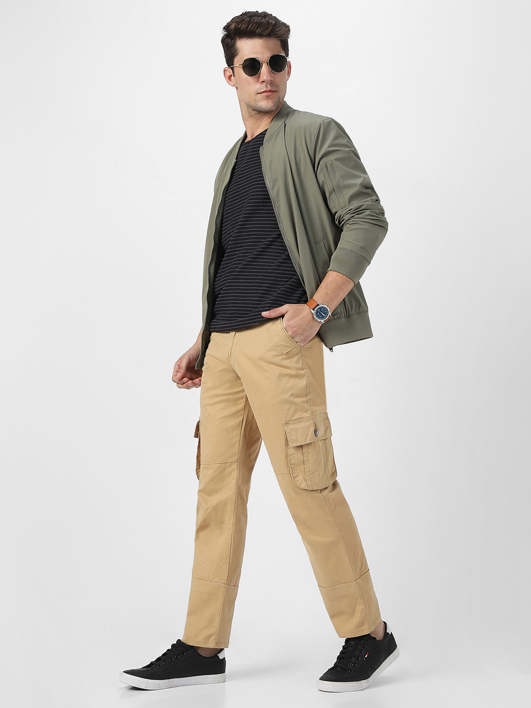 Urbano Fashion Men's Beige Regular Fit Solid Cargo Chino Pant with 6 Pockets