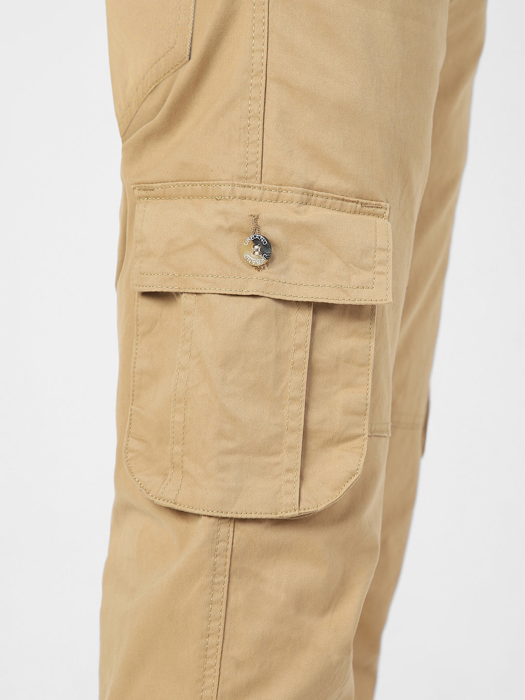 Urbano Fashion Men's Beige Regular Fit Solid Cargo Chino Pant with 6 Pockets