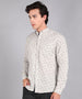 Men's Grey Cotton Full Sleeve Slim Fit Casual Printed Shirt with Mandarin Collar