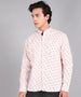 Men's Pink Cotton Full Sleeve Slim Fit Casual Printed Shirt with Mandarin Collar