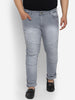 Plus Men's Light Grey Regular Fit Biker Jeans Stretchable