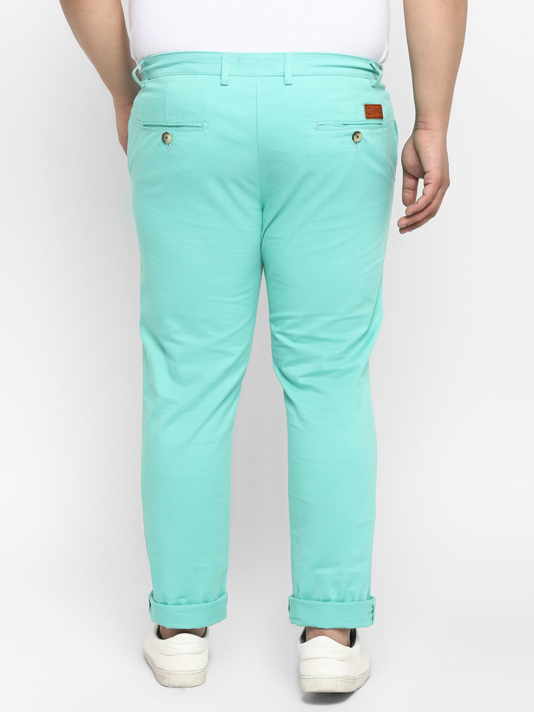 Plus Men's Teal Green Cotton Regular Fit Casual Chinos Trousers Stretch