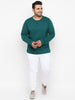 Plus Men's Dark Green Solid Henley Neck Regular Fit Full Sleeve Cotton T-Shirt