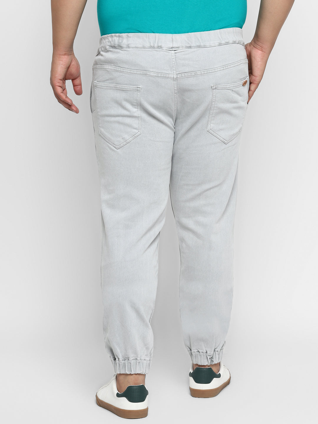 Plus Men's Light Grey Regular Fit Washed Jogger Jeans Stretch