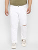 Plus Men's White Regular Fit Knee Slit Distressed Jeans Stretchable