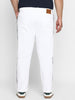 Plus Men's White Regular Fit Side Striped Denim Jeans Stretchable