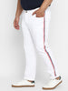 Plus Men's White Regular Fit Side Striped Denim Jeans Stretchable