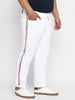 Plus Men's White Regular Fit Side Striped Denim Jeans Stretchable