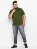 Plus Men's Olive Green Solid Mandarin Collar Regular Fit Cotton T-Shirt