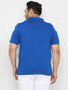 Plus Men's Royal Blue Solid Mandarin Collar Regular Fit Cotton T-Shirt