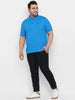 Plus Men's Sky Blue Solid Mandarin Collar Regular Fit Cotton T-Shirt