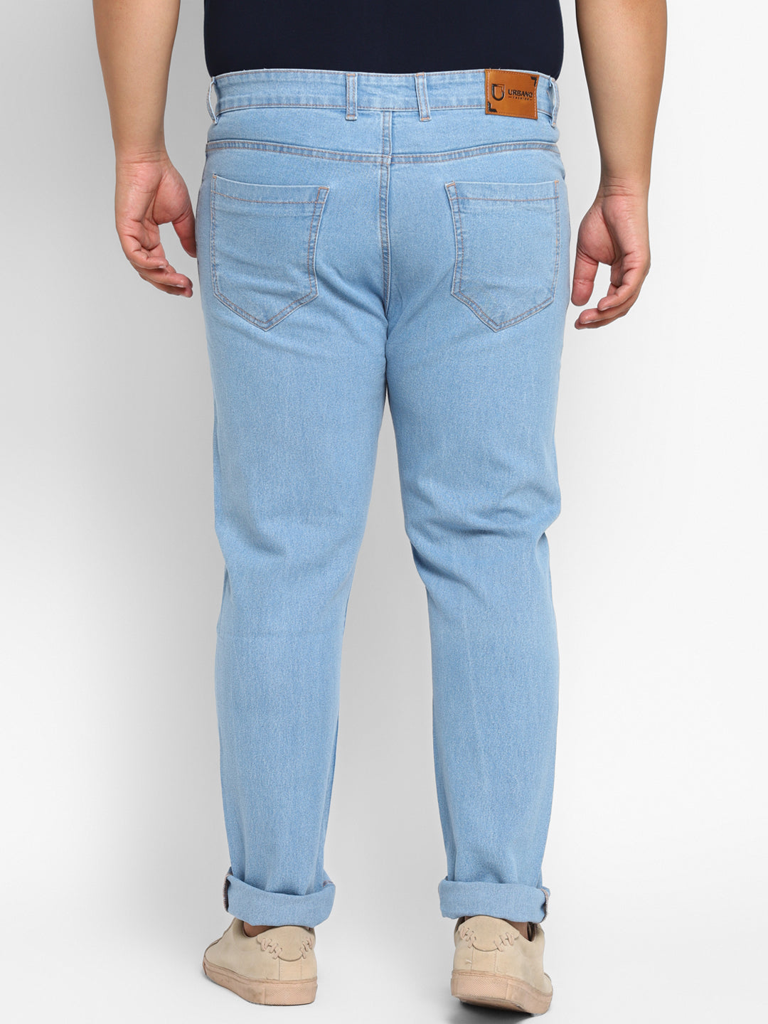 Plus Men's Ice Blue Regular Fit Washed Jeans Stretchable