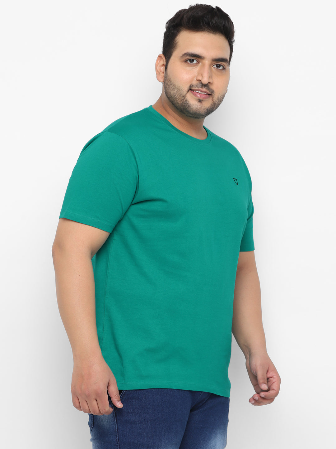 Plus Men's Teal Green Solid Regular Fit Round Neck Cotton T-Shirt