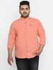 Plus Men Orange Solid Cotton Casual Shirt