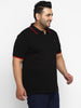 Plus Men's Black Solid Cotton Polo T-Shirt
