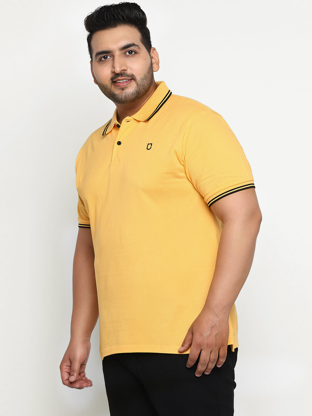 Plus Men's Yellow Solid Regular Fit Half Sleeve Cotton Polo T-Shirt