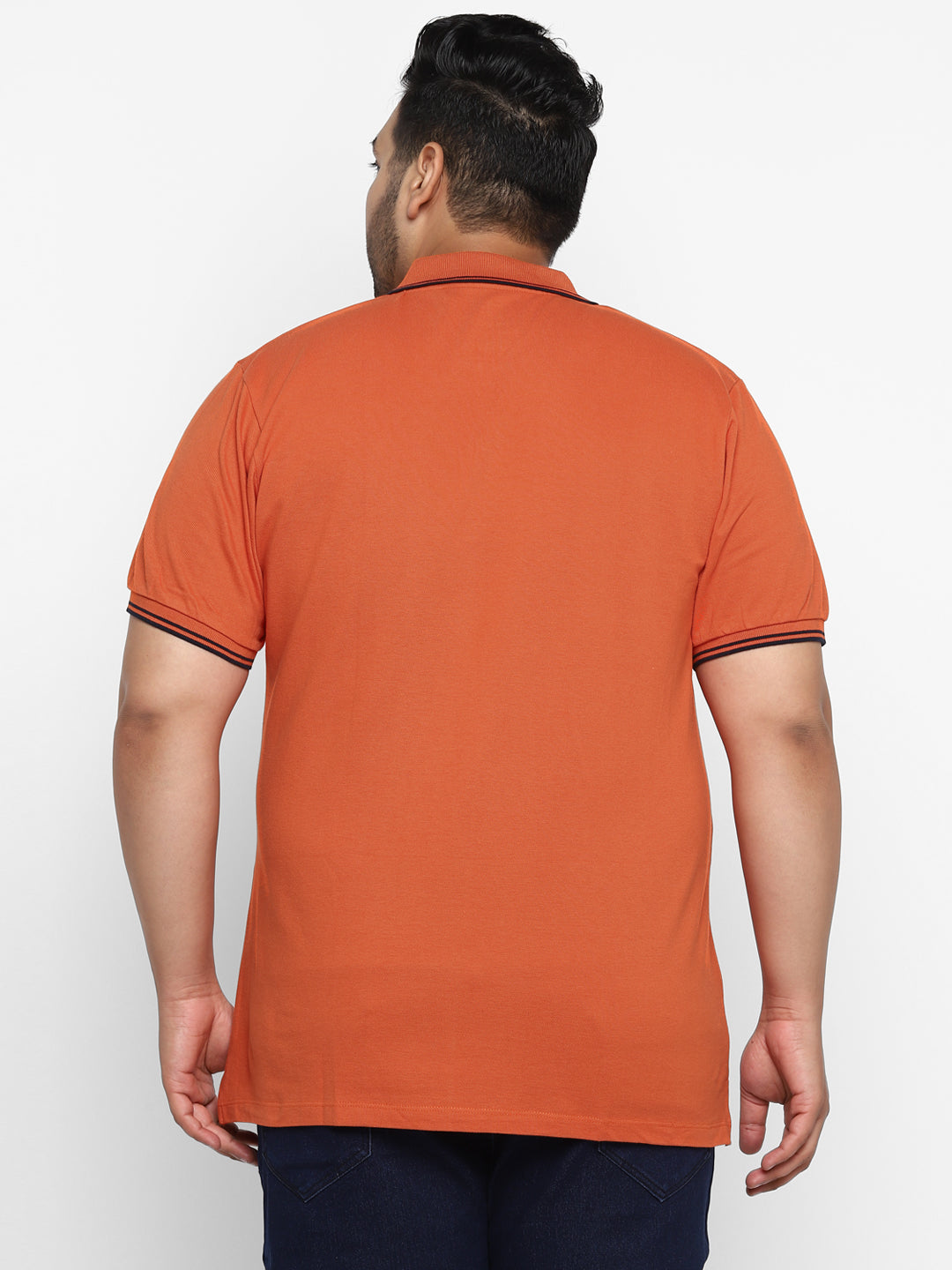 Plus Men's Orange Solid Regular Fit Half Sleeve Cotton Polo T-Shirt