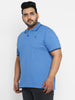 Plus Men's Blue Solid Regular Fit Half Sleeve Cotton Polo T-Shirt