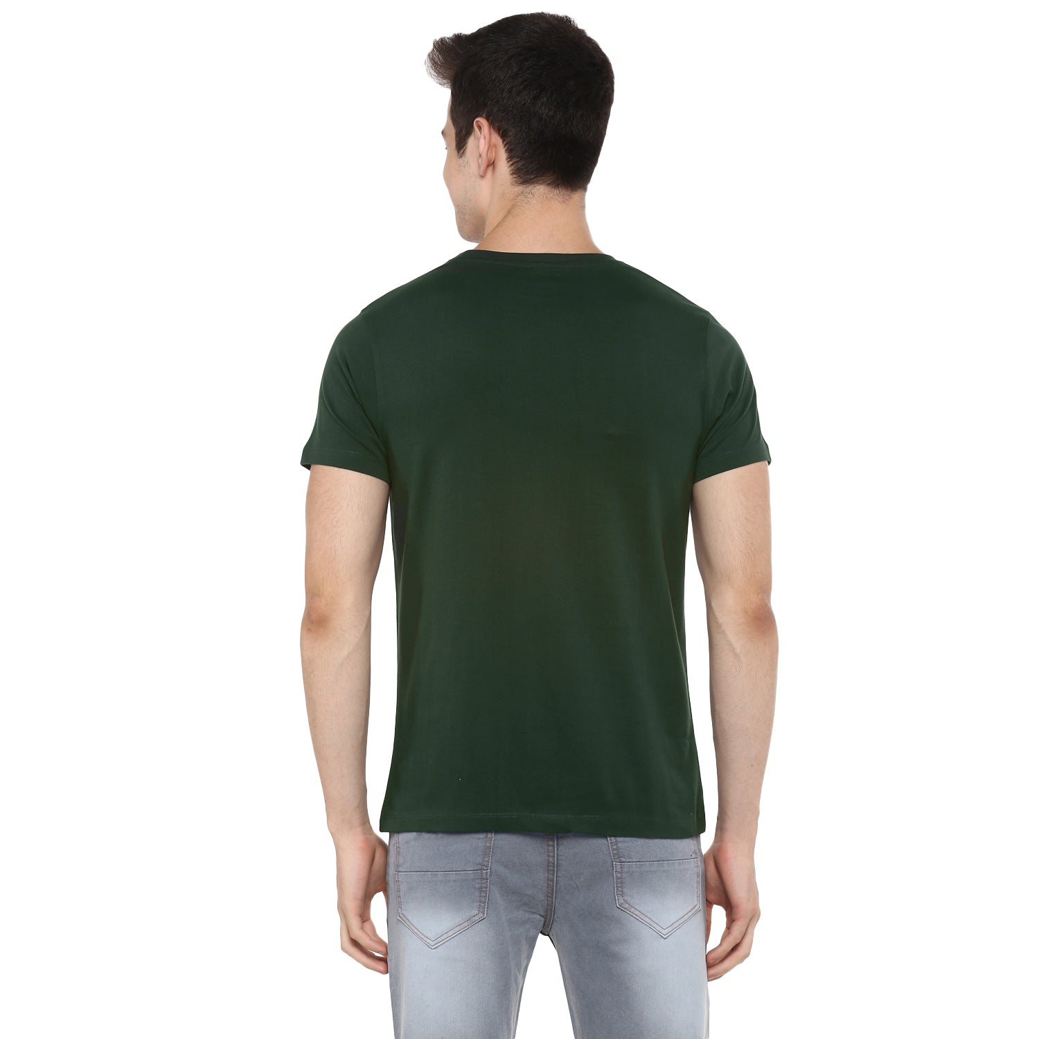 Men's Dark Green Solid Slim Fit Round Neck Cotton T-Shirt