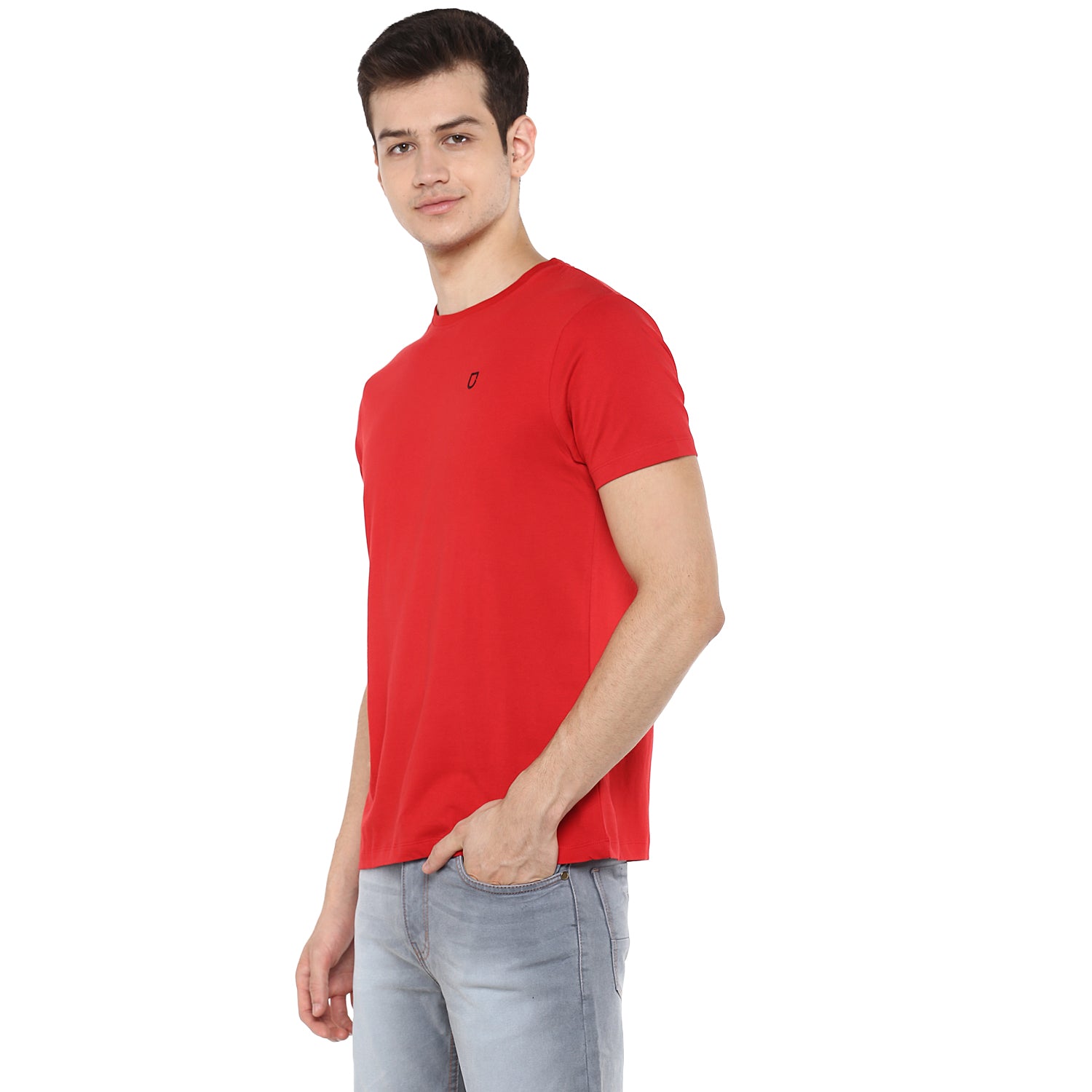 Men's Red Solid Slim Fit Round Neck Cotton T-Shirt