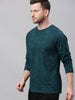 Men's Slim Fit Dark Green Printed Full Sleeve T-Shirt