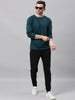 Men's Slim Fit Dark Green Printed Full Sleeve T-Shirt