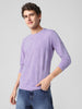 Men's Lilac Printed Full Sleeve Slim Fit Cotton T-Shirt