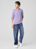 Men's Lilac Printed Full Sleeve Slim Fit Cotton T-Shirt