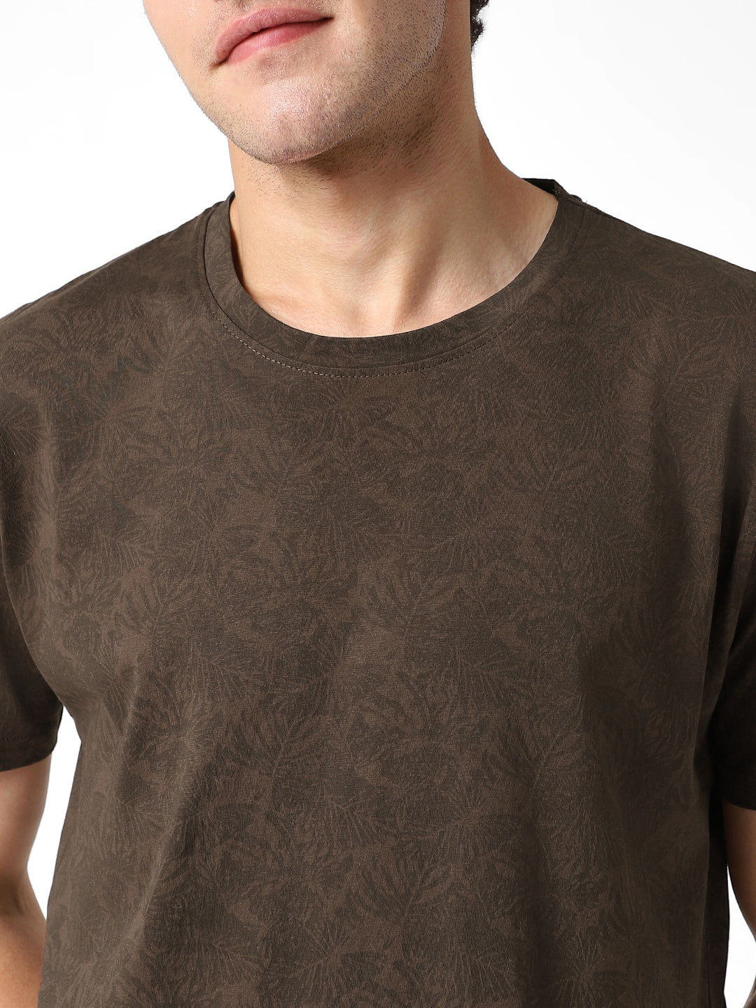 Men's Chicory Coffee Printed Half Sleeve Slim Fit Cotton T-Shirt