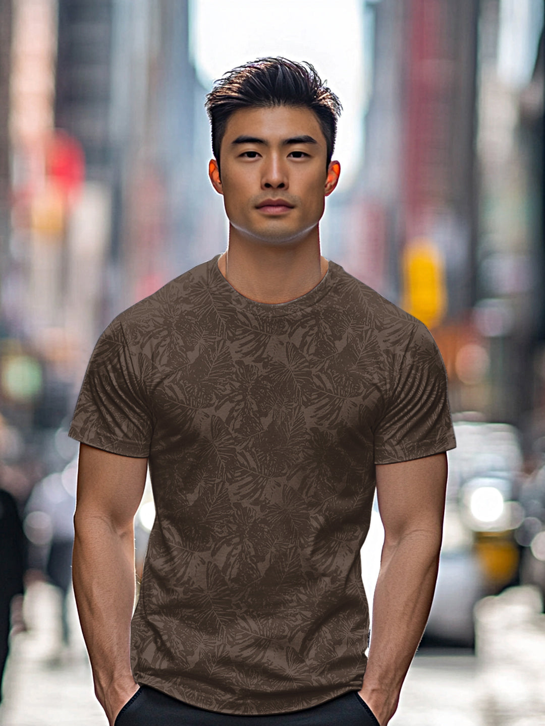 Men's Chicory Coffee Printed Half Sleeve Slim Fit Cotton T-Shirt