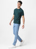 Men's Dark Green Printed Slim Fit Cotton T-Shirt