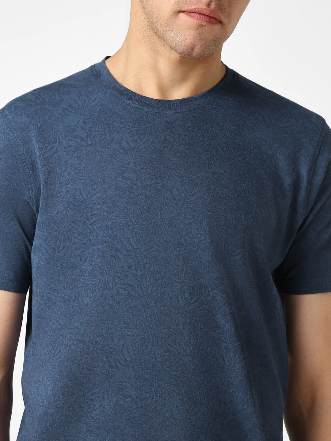 Men's Mood Indigo Printed Half Sleeve Slim Fit Cotton T-Shirt