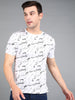 Men's White Printed Round Neck Half Sleeve Slim Fit Cotton T-Shirt