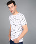 Men's White Printed Round Neck Half Sleeve Slim Fit Cotton T-Shirt