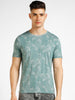 Men's Light Green Printed Round Neck Half Sleeve Slim Fit Cotton T-Shirt