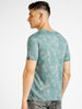 Men's Light Green Printed Round Neck Half Sleeve Slim Fit Cotton T-Shirt